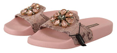 Dolce & Gabbana Floral Lace Crystal Embellished Slide Flats - Retail Flare