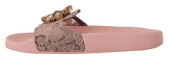 Dolce & Gabbana Floral Lace Crystal Embellished Slide Flats - Retail Flare