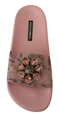 Dolce & Gabbana Floral Lace Crystal Embellished Slide Flats - Retail Flare