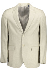 Gant Beige Linen Classic Jacket with Logo Detailing - Retail Flare