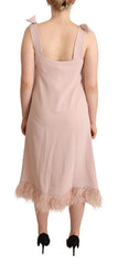 P.A.R.O.S.H. Chic Sleeveless Midi Dress with Feather Trim - Retail Flare