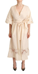 PINK MEMORIES Elegant Off White Maxi Wrap Dress - Retail Flare