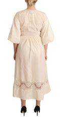 PINK MEMORIES Elegant Off White Maxi Wrap Dress - Retail Flare