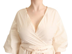 PINK MEMORIES Elegant Off White Maxi Wrap Dress - Retail Flare