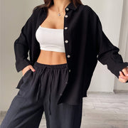 Womens Button Down Lounge Sets Long Sleeve Shirts And 2 Piece Outfit Set Casual Loungewear With Pockets