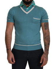 Dolce & Gabbana Elegant Silk Polo Tee with Boat Collar Print - Retail Flare