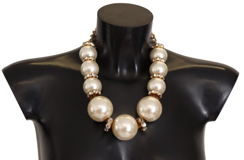 Dolce & Gabbana Elegant Faux Pearl Charm Necklace with Crystal Accents - Retail Flare