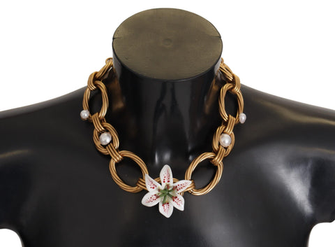 Dolce & Gabbana Elegant Gold Lilly Flower Pendant Necklace - Retail Flare