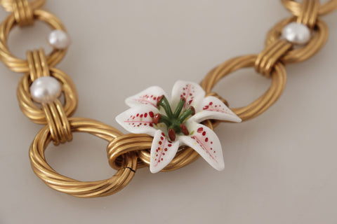 Dolce & Gabbana Elegant Gold Lilly Flower Pendant Necklace - Retail Flare