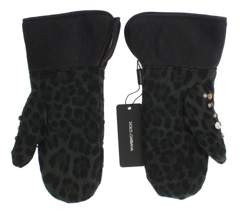 Dolce & Gabbana Elegant Studded Gray Wool Shearling Gloves - Retail Flare