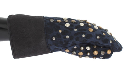 Dolce & Gabbana Chic Gray Wool & Shearling Gloves with Studded Details - Retail Flare