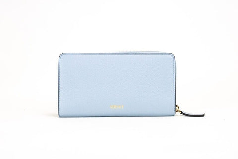 Versace Large Cornflower Grainy Leather Gold Monogram Zip Around Clutch Wallet - Retail Flare