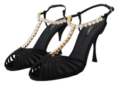 Dolce & Gabbana Elegant Silk Blend Crystal T-Strap Heels - Retail Flare