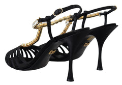 Dolce & Gabbana Elegant Silk Blend Crystal T-Strap Heels - Retail Flare