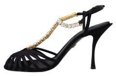 Dolce & Gabbana Elegant Silk Blend Crystal T-Strap Heels - Retail Flare