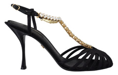 Dolce & Gabbana Elegant Silk Blend Crystal T-Strap Heels - Retail Flare