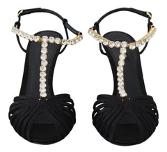 Dolce & Gabbana Elegant Silk Blend Crystal T-Strap Heels - Retail Flare