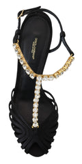 Dolce & Gabbana Elegant Silk Blend Crystal T-Strap Heels - Retail Flare