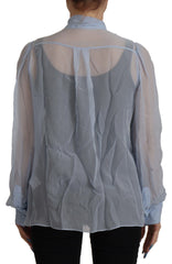 Dolce & Gabbana Elegant Silk Ascot Collar Blouse in Light Blue - Retail Flare