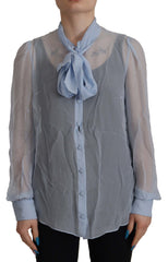 Dolce & Gabbana Elegant Silk Ascot Collar Blouse in Light Blue - Retail Flare