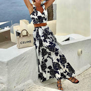 Fashion Printed Suspenders Top And Skirt Two - piece Set