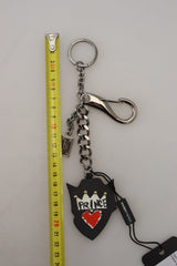 Dolce & Gabbana Elegant Silver and Black Designer Keychain - Retail Flare