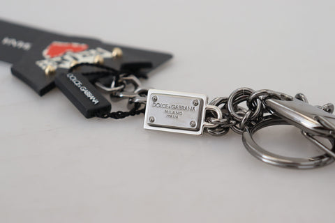 Dolce & Gabbana Elegant Silver and Black Designer Keychain - Retail Flare