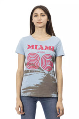 Trussardi Action Light Blue Cotton Women T-Shirt - Retail Flare