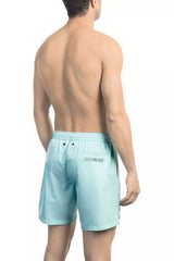 Bikkembergs Light Blue Polyester Men Swim Short - Retail Flare