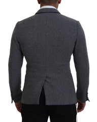 Dolce & Gabbana Elegant Gray Wool Blazer with Blue Rose Embroidery - Retail Flare