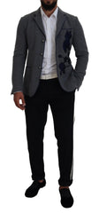 Dolce & Gabbana Elegant Gray Wool Blazer with Blue Rose Embroidery - Retail Flare