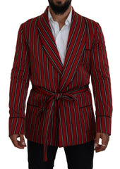 Dolce & Gabbana Elegant Red Striped Long Robe Luxury Wear - Retail Flare