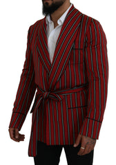 Dolce & Gabbana Elegant Red Striped Long Robe Luxury Wear - Retail Flare