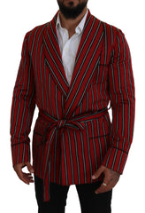 Dolce & Gabbana Elegant Red Striped Long Robe Luxury Wear - Retail Flare