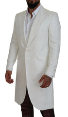 Dolce & Gabbana Elegant White Floral Brocade Trench Coat - Retail Flare