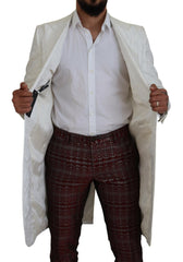 Dolce & Gabbana Elegant White Floral Brocade Trench Coat - Retail Flare