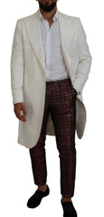 Dolce & Gabbana Elegant White Floral Brocade Trench Coat - Retail Flare