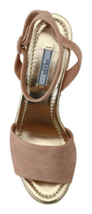Prada Elegant Suede Ankle Strap Wedge Sandals - Retail Flare