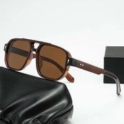 Retro Double Beam Sunnies Leopard Print Eyewear PC Unisex Polarized Sunglasses Square Frame Lightweight Anti-UV Glasses Men