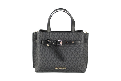Michael Kors Emilia Small Black Signature PVC Satchel Crossbody Handbag Purse - Retail Flare