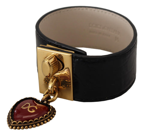 Dolce & Gabbana Elegant Black Leather Gold Detail Bracelet - Retail Flare