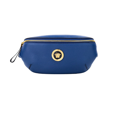 Versace Small Navy Calf Leather Medusa Pendant Fanny Waist Pack Belt Bag - Retail Flare