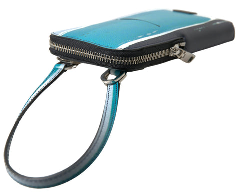 Dolce & Gabbana Elegant Leather Crossbody Phone Bag in Blue & White Dolce & Gabbana Retail Flare