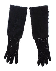 Dolce & Gabbana Black Wool Lace & Lamb Fur Elbow Gloves - Retail Flare