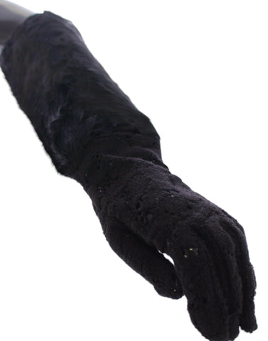 Dolce & Gabbana Black Wool Lace & Lamb Fur Elbow Gloves - Retail Flare