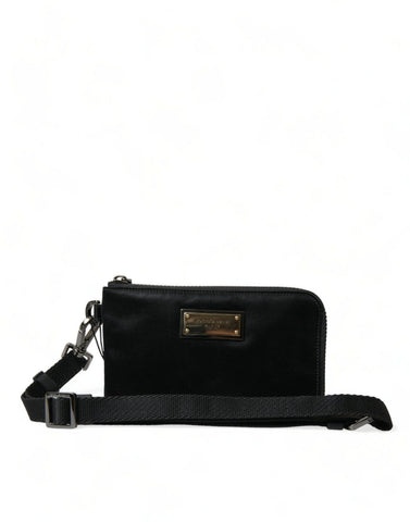 Dolce & Gabbana Elegant Black Nylon Leather Pouch with Silver Details - Retail Flare