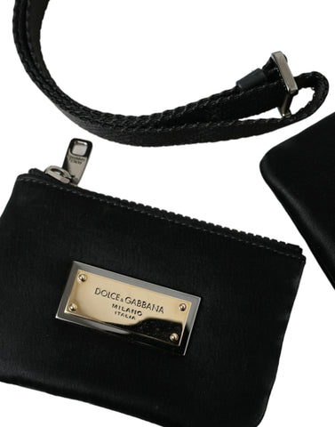 Dolce & Gabbana Elegant Black Nylon Leather Pouch with Silver Details - Retail Flare