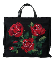 Dolce & Gabbana Chic Embroidered Floral Black Tote - Retail Flare