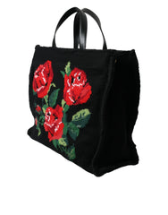 Dolce & Gabbana Chic Embroidered Floral Black Tote - Retail Flare