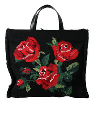 Dolce & Gabbana Chic Embroidered Floral Black Tote - Retail Flare
